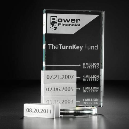 Awards and Trophies - Crystal Awards - Tower Rectangle w/4 Bars Crystal Award
