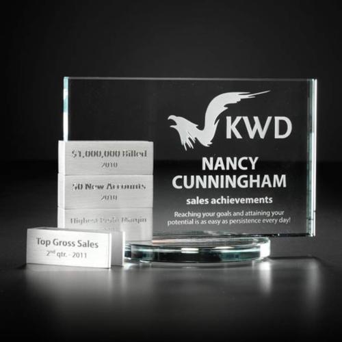 Awards and Trophies - Crystal Awards - Tower Rectangle w/4 Bars Crystal Award