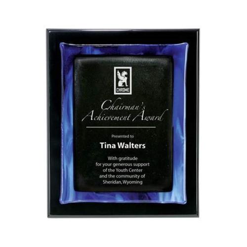 Awards and Trophies - Plaque Awards - Glass Plaques - Metallic Fusion Plaque - Black/Blue