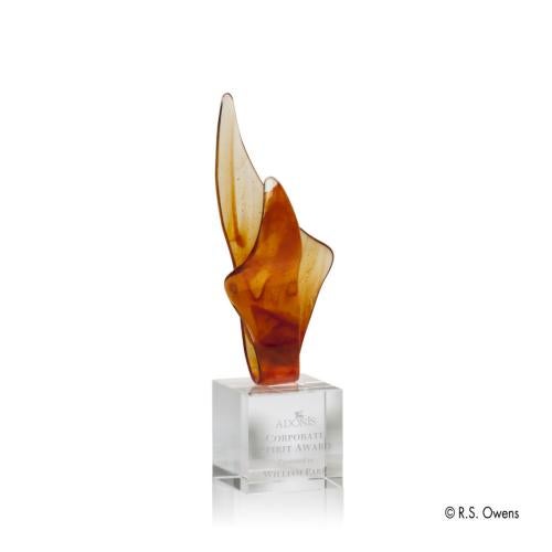 Awards and Trophies - Crystal Awards - Glass Awards - Art Glass Awards - Amber Blaze Flame Glass Award