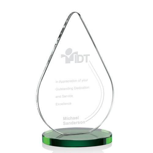 Awards and Trophies - Crystal Awards - Glenhazel Green Tear Drop Crystal Award