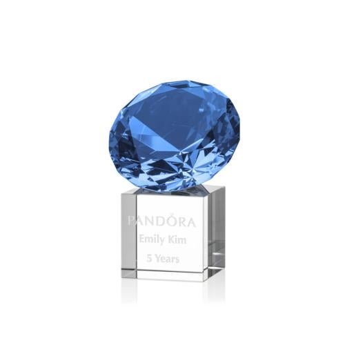 Awards and Trophies - Crystal Awards - Gemstone Sapphire on Cube Crystal Award