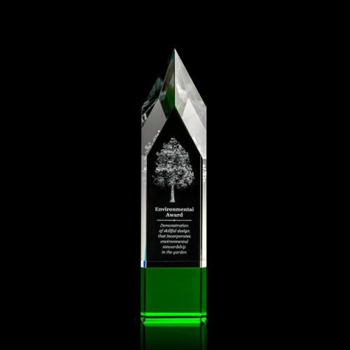 Awards and Trophies - Crystal Awards - Coventry 3D Green  Obelisk Crystal Award