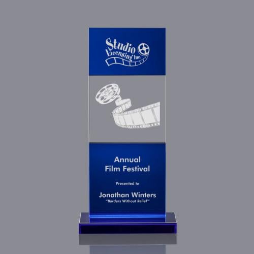 Awards and Trophies - Crystal Awards - Basilia 3D Blue Rectangle Crystal Award