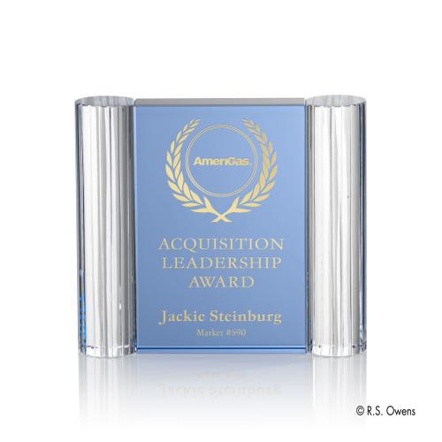 Awards and Trophies - Crystal Awards - Opus Light Blue Rectangle Crystal Award