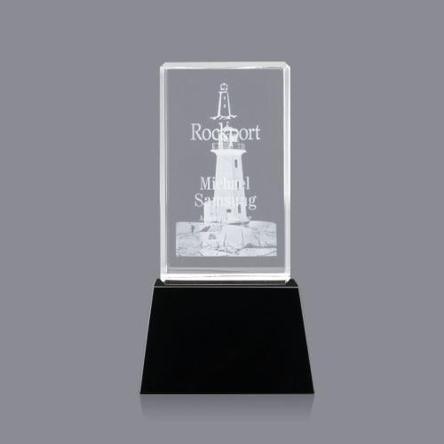 Awards and Trophies - Crystal Awards - Robson 3D Black on Base Towers Crystal Award