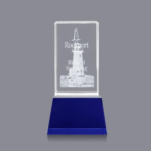 Awards and Trophies - Crystal Awards - Robson 3D Blue on Base Towers Crystal Award