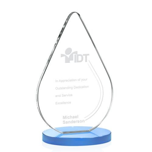 Awards and Trophies - Crystal Awards - Glenhazel Sky Blue Tear Drop Crystal Award