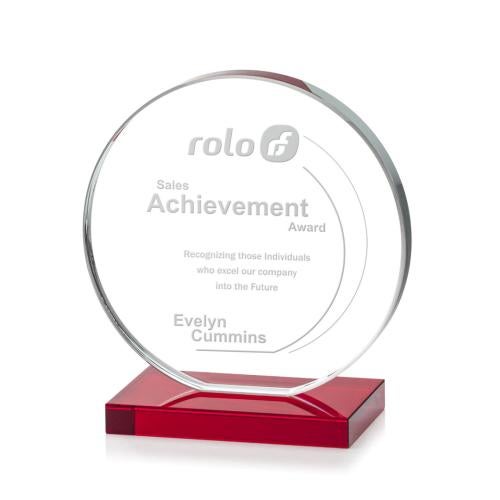 Awards and Trophies - Crystal Awards - Victoria Red Circle Crystal Award