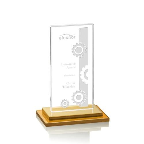 Awards and Trophies - Crystal Awards - Santorini Amber Rectangle Crystal Award