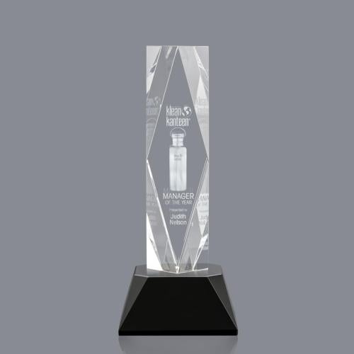 Awards and Trophies - Crystal Awards - President 3D Black on Base Towers Crystal Award