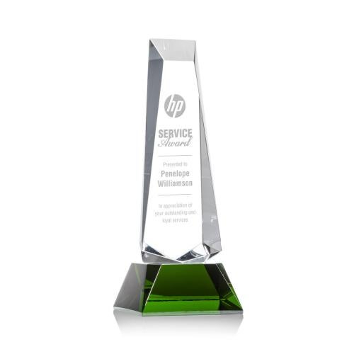 Awards and Trophies - Crystal Awards - Rustern Green  on Base Obelisk Crystal Award