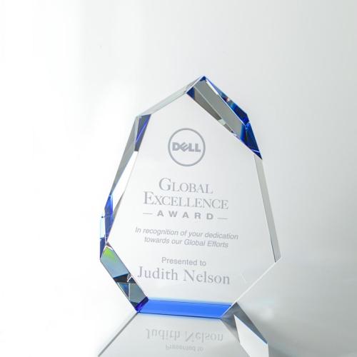 Awards and Trophies - Crystal Awards - Norwood Blue  Polygon Crystal Award