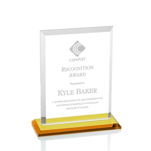Awards and Trophies - Crystal Awards - Denison Amber Rectangle Crystal Award