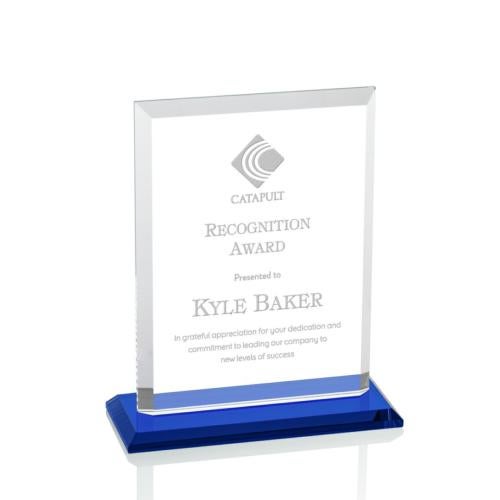 Awards and Trophies - Crystal Awards - Denison Blue  Rectangle Crystal Award