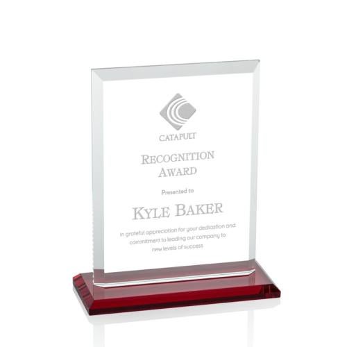 Awards and Trophies - Crystal Awards - Denison Red  Rectangle Crystal Award