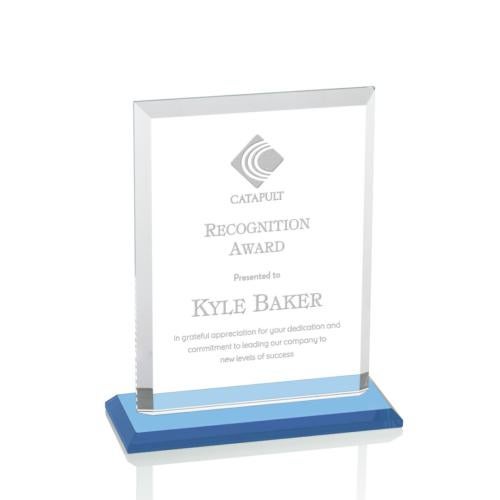 Awards and Trophies - Crystal Awards - Denison Sky Blue Rectangle Crystal Award
