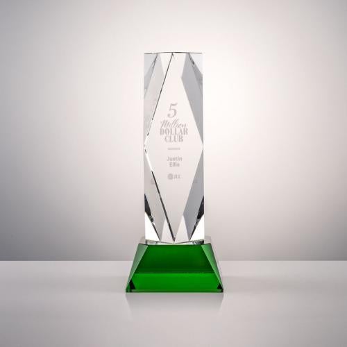Awards and Trophies - Crystal Awards - President Green  on Base Crystal Award