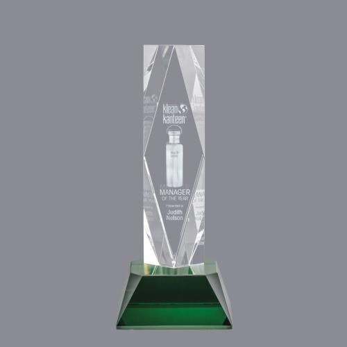 Awards and Trophies - Crystal Awards - President 3D Green on Base Crystal Award