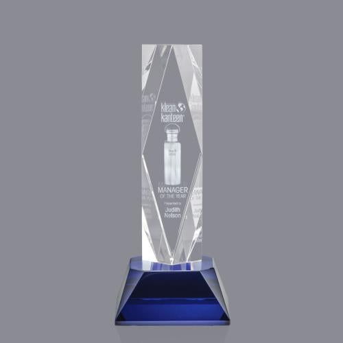 Awards and Trophies - Crystal Awards - President 3D Blue  on Base Crystal Award