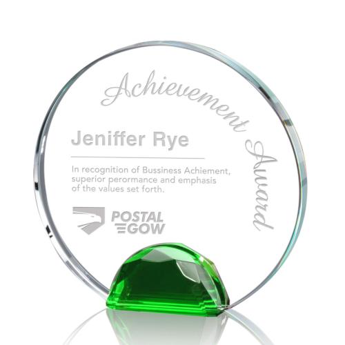 Awards and Trophies - Crystal Awards - Maplin Green  Circle Crystal Award