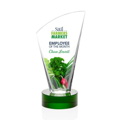 Awards and Trophies - Crystal Awards - Brampton Full Color Green Peaks Crystal Award
