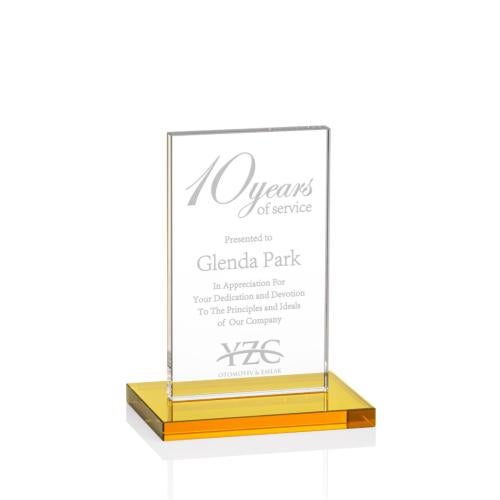 Awards and Trophies - Crystal Awards - Heathrow Amber Rectangle Crystal Award