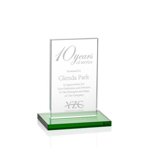 Awards and Trophies - Crystal Awards - Heathrow Green Rectangle Crystal Award