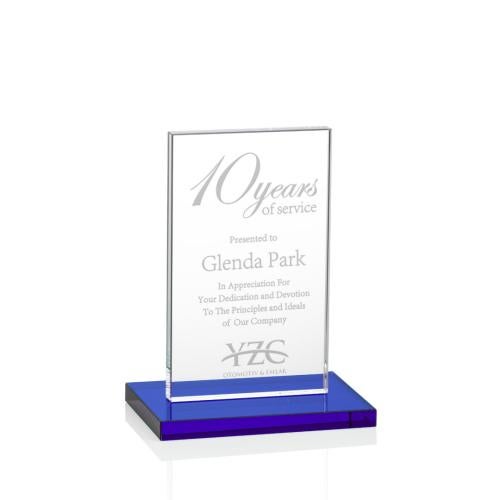 Awards and Trophies - Crystal Awards - Heathrow Blue Rectangle Crystal Award