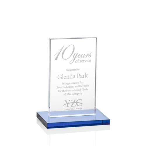 Awards and Trophies - Crystal Awards - Heathrow Sky Blue Rectangle Crystal Award