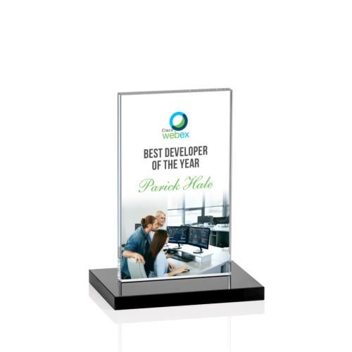 Awards and Trophies - Crystal Awards - Heathrow Full Color Black Rectangle Crystal Award