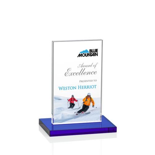 Awards and Trophies - Crystal Awards - Heathrow Full Color Blue Rectangle Crystal Award