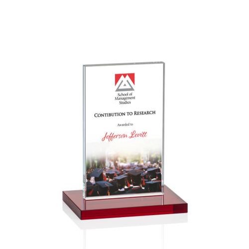 Awards and Trophies - Crystal Awards - Heathrow Full Color Red Rectangle Crystal Award
