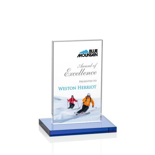 Awards and Trophies - Crystal Awards - Heathrow Full Color Sky Blue Rectangle Crystal Award