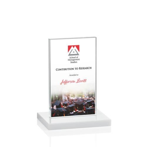 Awards and Trophies - Crystal Awards - Heathrow Full Color White  Rectangle Crystal Award