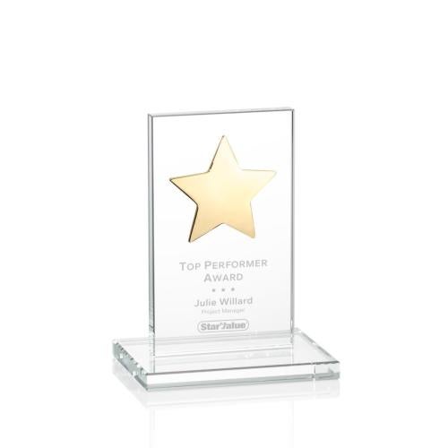 Awards and Trophies - Crystal Awards - Dallas Star Clear/Gold Rectangle Crystal Award