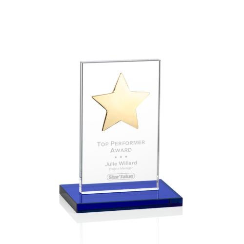 Awards and Trophies - Crystal Awards - Dallas Star Blue/Gold Rectangle Crystal Award