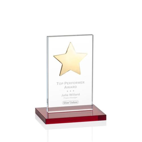 Awards and Trophies - Crystal Awards - Dallas Star Red/Gold  Rectangle Crystal Award
