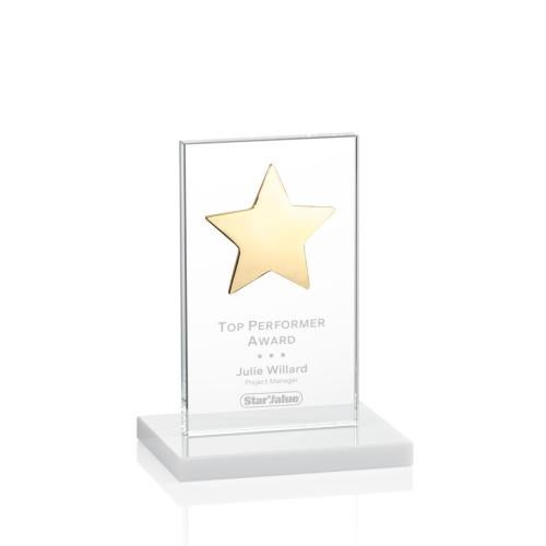 Awards and Trophies - Crystal Awards - Dallas Star White/Gold Rectangle Crystal Award