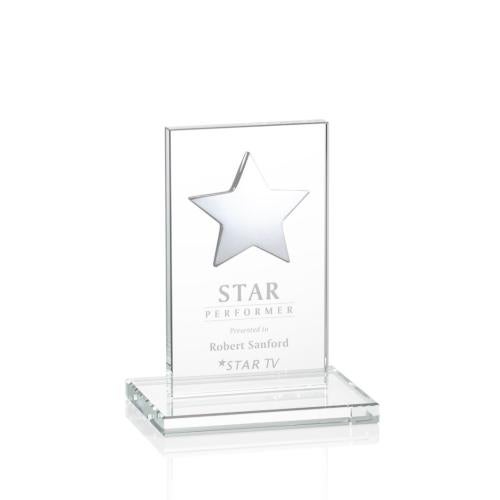 Awards and Trophies - Crystal Awards - Dallas Star Clear/Silver  Rectangle Crystal Award
