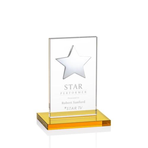 Awards and Trophies - Crystal Awards - Dallas Star Amber/Silver Rectangle Crystal Award