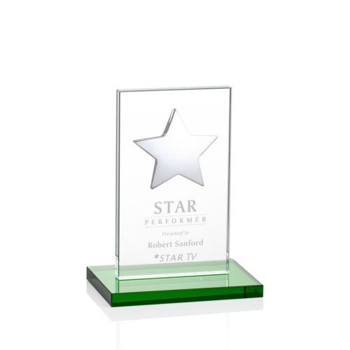 Awards and Trophies - Crystal Awards - Dallas Star Green/Silver Rectangle Crystal Award