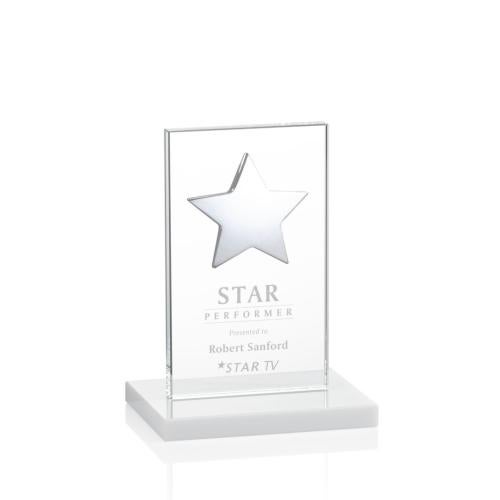 Awards and Trophies - Crystal Awards - Dallas Star White/Silver Rectangle Crystal Award