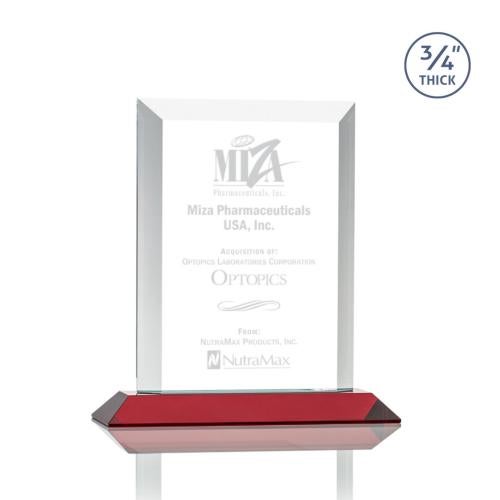 Awards and Trophies - Crystal Awards - Harrington Red  Rectangle Crystal Award