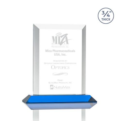 Awards and Trophies - Crystal Awards - Harrington Sky Blue Rectangle Crystal Award