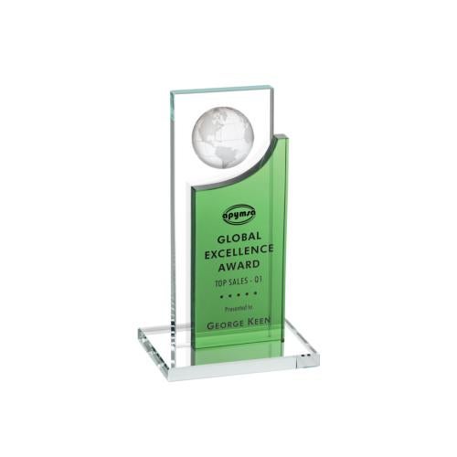 Awards and Trophies - Crystal Awards - Sherwood Globe Green Rectangle Crystal Award
