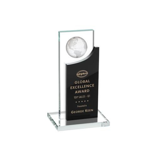 Awards and Trophies - Crystal Awards - Sherwood Globe Black Rectangle Crystal Award