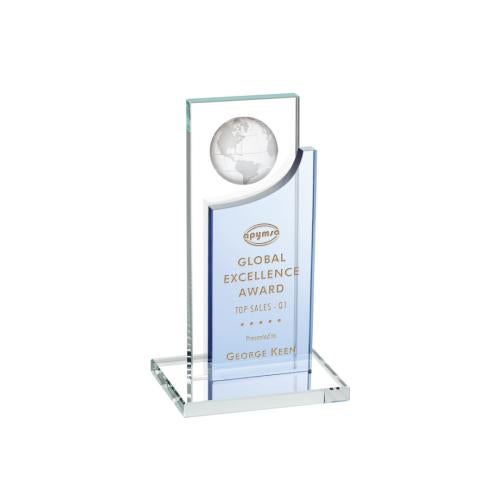 Awards and Trophies - Crystal Awards - Sherwood Globe Sky Blue Rectangle Crystal Award