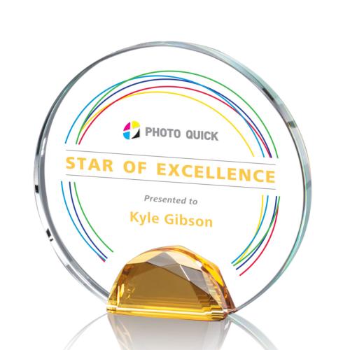 Awards and Trophies - Crystal Awards - Maplin Full Color  Amber Circle Crystal Award