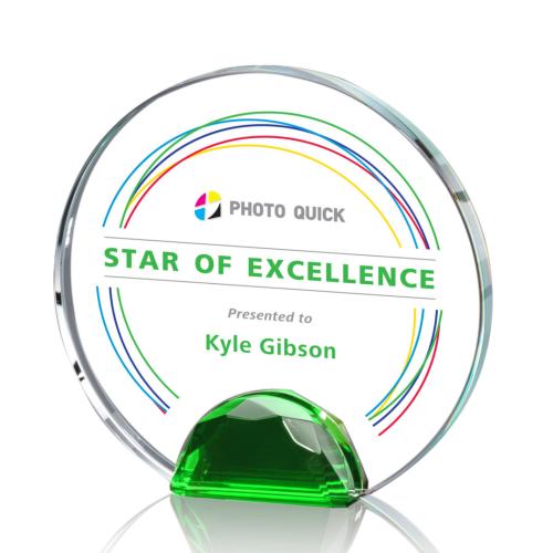 Awards and Trophies - Crystal Awards - Maplin Full Color Green Circle Crystal Award